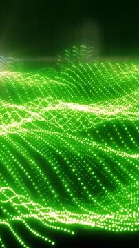 Bright green dotted waves form a flowing digital landscape of luminous data.. 스톡 일러스트