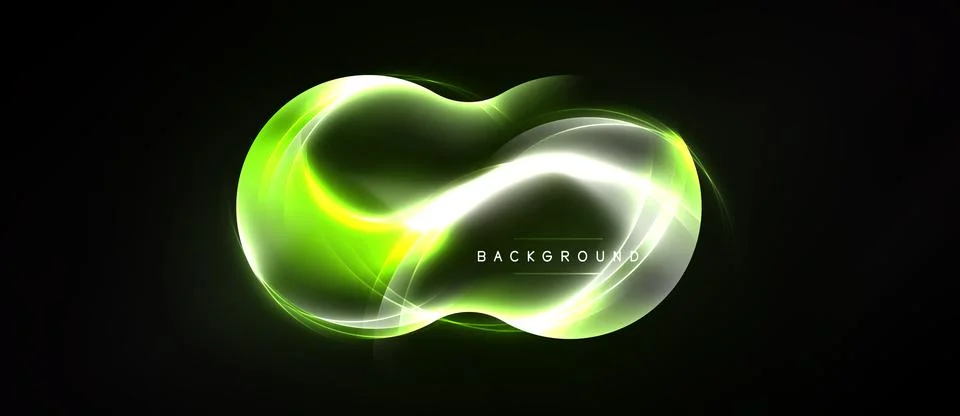 Bright green energy flow forms infinity symbol. Dark background enhances Stock Illustration