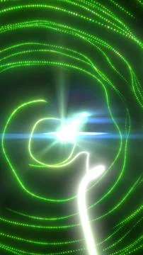 Bright green glowing orbit lines and dotted wave trails swirling around a w.. Stock Illustration