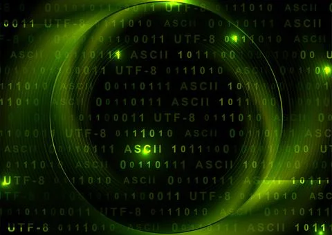 Bright green glowing tech background with binary code numbers 스톡 일러스트