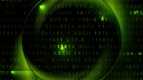 Bright green glowing tech motion background with binary code numbers Video stock 281427009