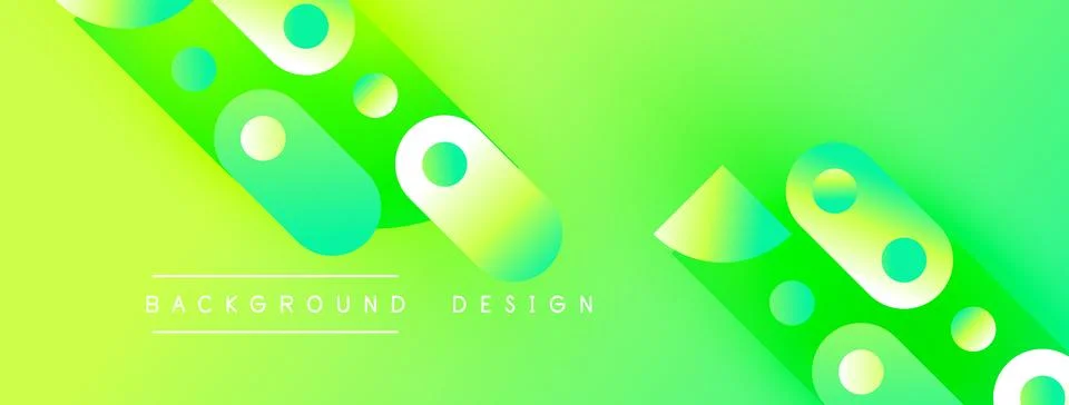 Bright green gradient background features rounded shapes, overlapping element Illustrazione stock
