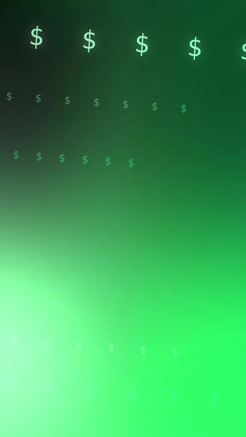 Bright green gradient with rows of glowing dollar symbols, Seamless Loop Stock Footage 341856716