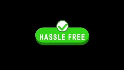 Bright green Hassle Free button with white check mark icon, designed for ea.. Stock Footage 321397079