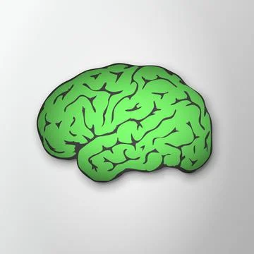 Bright green human brain with shadow on grey background. Healthy human brain Stock-Illustration