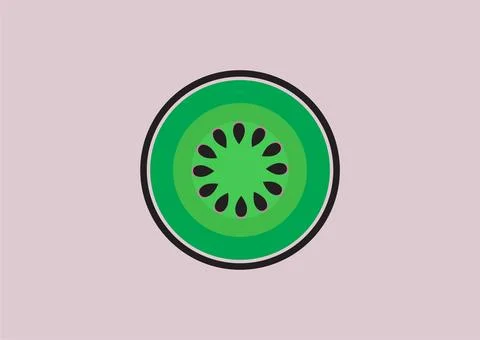 Bright Green Kiwi Fruit Slice Icon Illustration On Pastel Background, Minim.. Stock Illustration