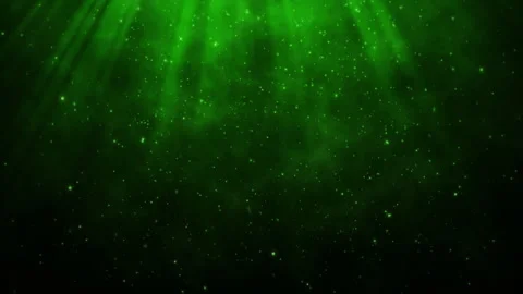 Bright Green Light Beams Shine Through Dark Space Showing Particles and Mist Stock Footage 320309881