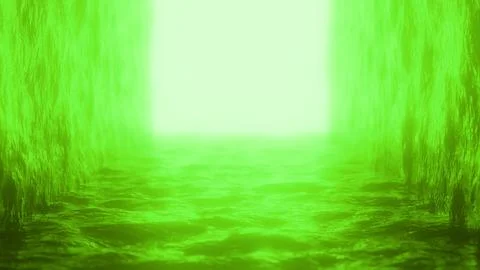 Bright green light at the end of a long and narrow corridor Stock Illustration