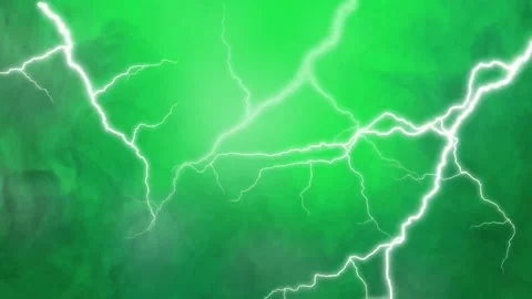 Bright green lightning strikes flashing through dark stormy clouds background Stock Footage 338179539