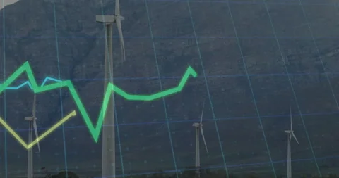 Bright green line emerging from left starting three-line data chart over Video stock 310864185