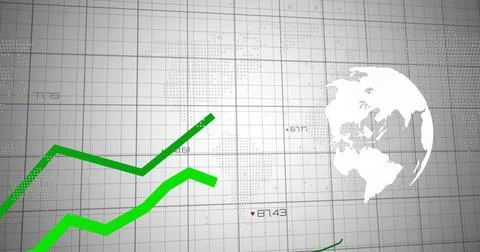 Bright green lines emerging from left, triggered by data feed, rising toward Illustrazione stock