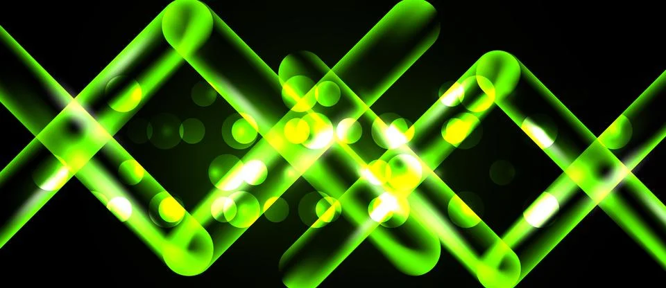 Bright green lines form zigzag pattern over black background. Circles add s.. Stockillustratie