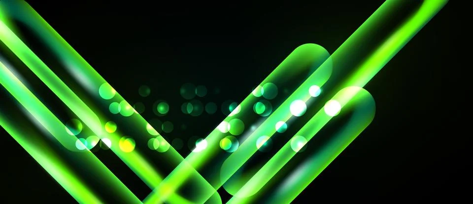 Bright green lines intersect, creating dynamic visual effect. Bubbles add d.. Stock Illustration