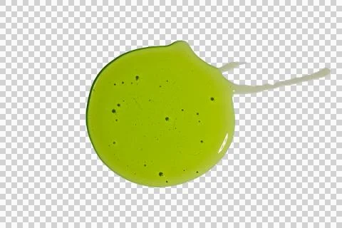 Bright green liquid spill with bubbles on clean white background Stock Photos