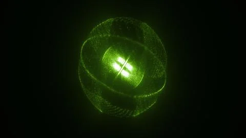 Bright green luminous sphere made of tiny particles forming digital glowing.. Stock Illustration
