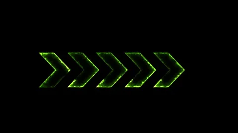 Bright green neon arrow pointing forward on dark background Stock Footage 333782227