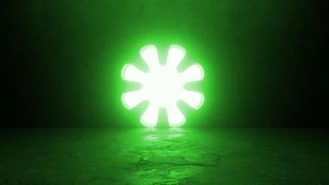 Bright green neon light creating loading flower shape on grunge concrete floo Stock Illustration