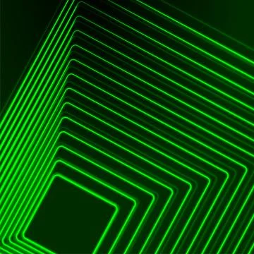 Bright green neon linear square abstract technology background Stock Illustration