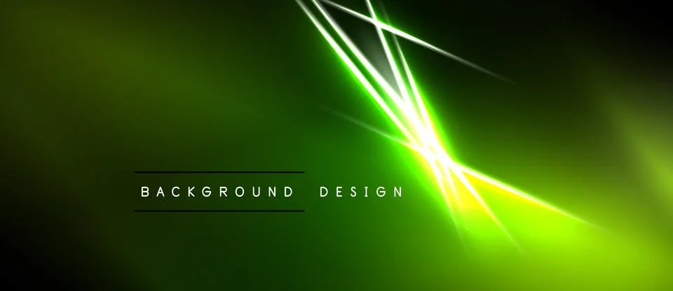 Bright green neon lines intersect over dark background. Modern abstract desig Ilustração Stock