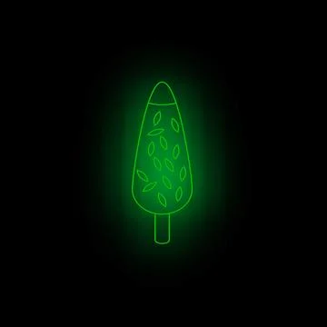 Bright green neon tree falling leaves on black background Stock Illustration