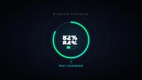 Bright green neon wireless charging indicator at eighty six percent with fa.. 動画素材 336364949