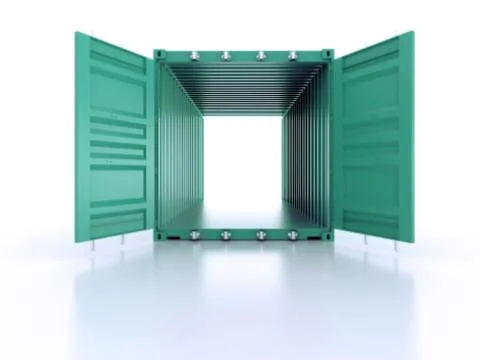 Bright green open empty metal shipping container on white background Stock Illustration