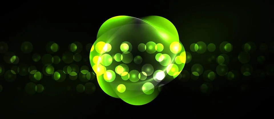 Bright green orb dominates dark background. Numerous small lights create boke Stock Illustration