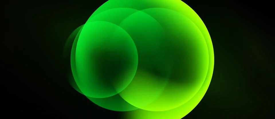 Bright green overlapping circles create abstract form. Dark background 库存插图