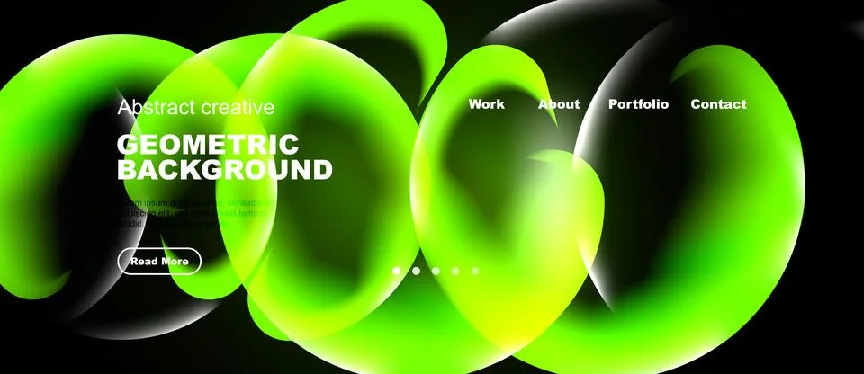 Bright green overlapping circles form abstract background. Text elements in.. Stock Illustration