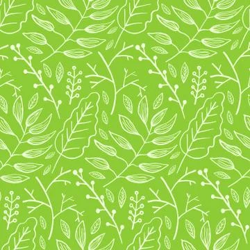 Bright green pattern with leaves and branches Stock Illustration