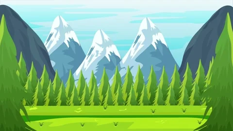Bright green pine trees along the foreground Видео 336793104