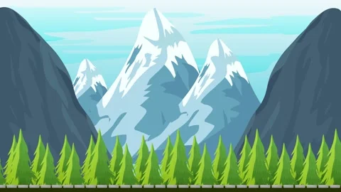 Bright green pine trees along the foreground Видео 336793130