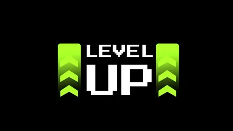 Bright Green Pixel Font LEVEL UP with Arrow Icons Stock Footage 337390846