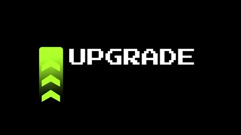 Bright Green Pixel Font UPGRADE with Upward Arrow Icons Stock Footage 337390853