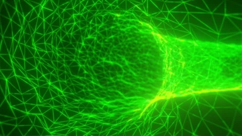 Bright green polygon network forms a futuristic wireframe structure with gl.. Stock Footage 337185570