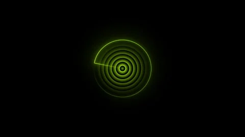 Bright green radar scan sweep with neon concentric rings on transparent bg Video stock 343146202