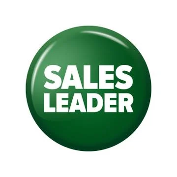 Bright green round button with word 'Sales leader' 스톡 일러스트