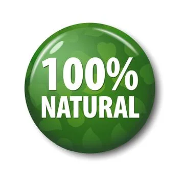 Bright green round button with words '100% Natural' Stock Illustration