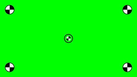 A bright green screen background with five black and white tracking markers.. Stock Illustration
