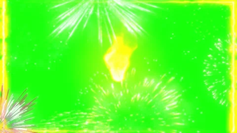 Bright Green Screen with Explosive Fireworks and Glowing Border Stock Footage 337453785