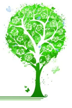 Bright green tree in bloom. Stock Illustration