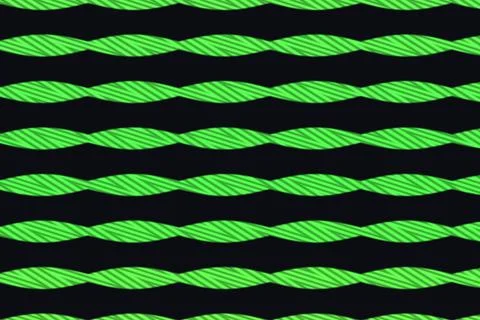 Bright green twisted bands repeat horizontally across a dark background Stock Illustration
