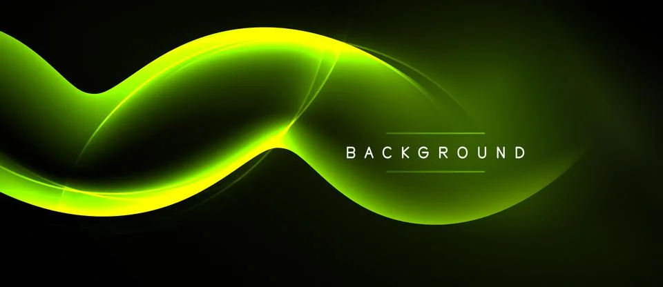 Bright green wave flows across black space. Modern design element, perfect Ilustración de archivo