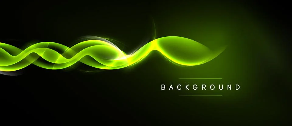 Bright green waves flow across dark background. Modern design element, vibran Illustrazione stock