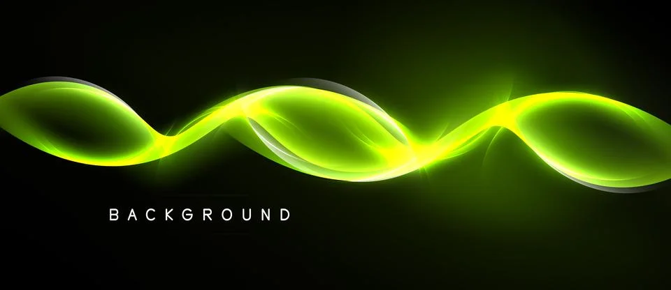 Bright green waves flow across black background. Text reads background below Stockillustratie