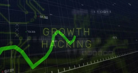 Bright green zigzag line graph showing rising trend over growth hacking text Stock Footage 307462793