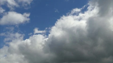 Bright grey clouds, blue sky, sunny day - 4k Time Lapse - sky background Stock Footage 107721765