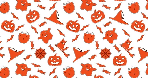 Bright Halloween pattern animated. Cartoon style pattern with ghost, pumpkin Stock Footage 161419338