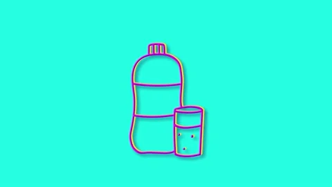 Bright hand-drawn drinking water bottle. Outline icon. Stock Footage 163325693