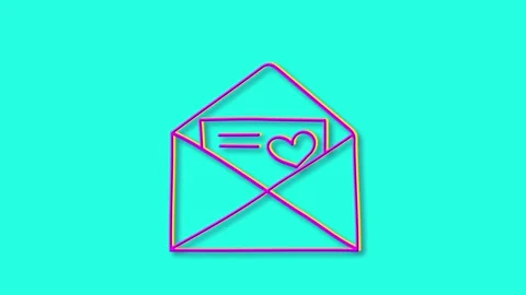Bright hand-drawn envelope with letter and heart sign. Outline icon. Stock Footage 163325878